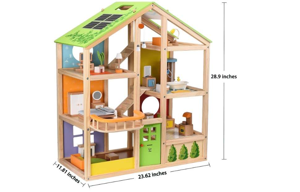  All Seasons Kids Wooden Dollhouse by Hape | Award Winning 3 Story Dolls House Toy with Furniture, Accessories, Movable Stairs and Reversible Season Theme L:...