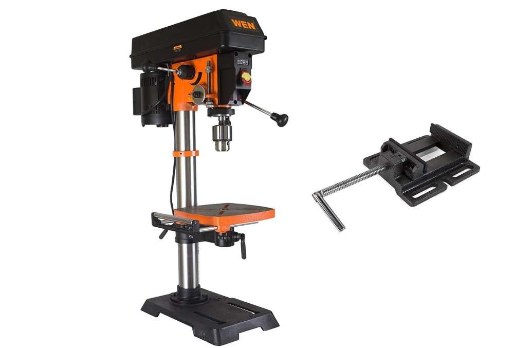 WEN 4214T 5-Amp 12-Inch Variable Speed Cast Iron Benchtop Drill Press with Laser and Work Light & Drill Press Vise, 4-Inch (DPA424)
