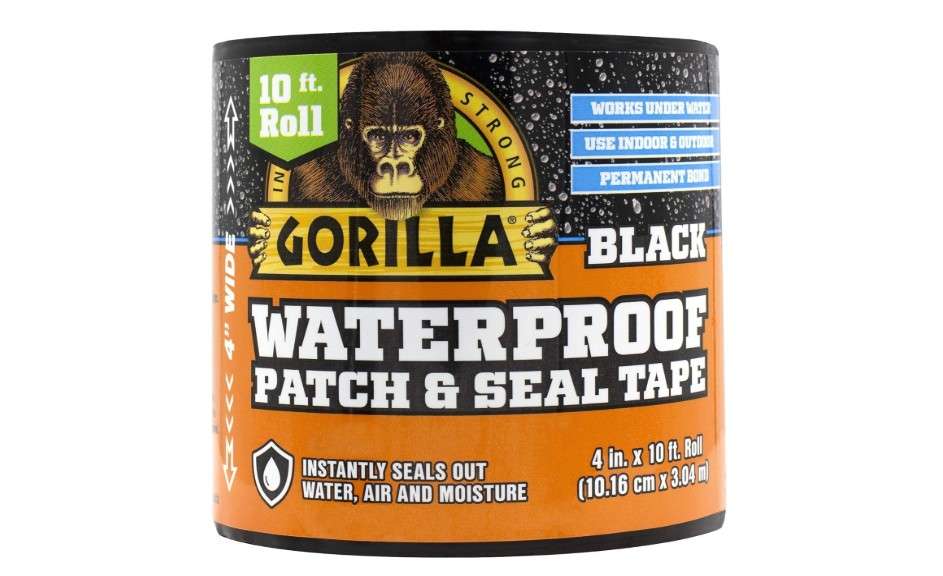  Gorilla Waterproof Patch & Seal Tape, Black Tape, 4" x 10' (Pack of 1) - Permanent Weather Resistant Seal for Leaks and Repairs