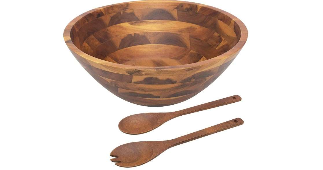 
AIDEA Salad Bowls, Wooden Salad Bowls Set, Large Acacia Wood Serving Bowl for Fruits, Salad, 12.5" Big Salad Bowl with Serving Utensils