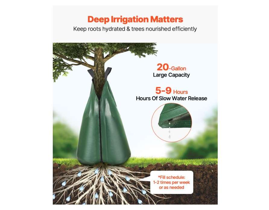 VEVOR Tree Watering Bag Slow Release 3 Pack 20 Gallons, Water Bags for Trees, Refillable Tree Drip Irrigation Bags with Zipper, Durable Tree Watering System