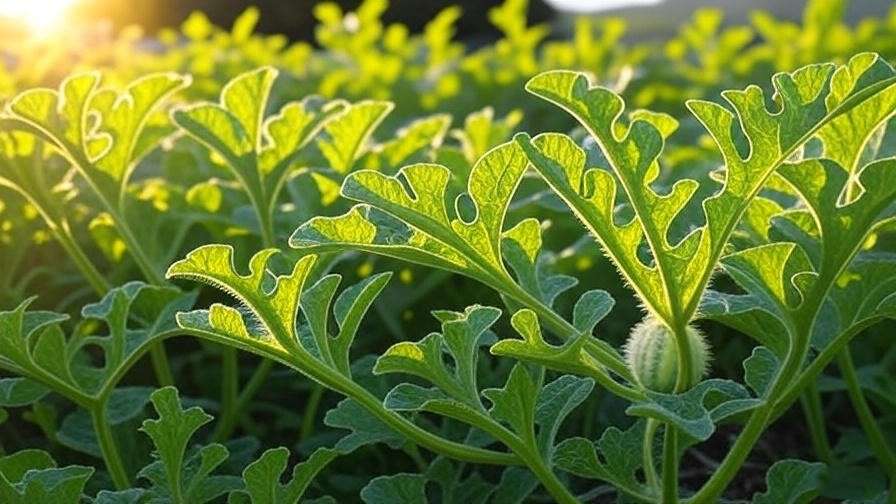 "Lush seedless watermelon plants with vines and pollinator variety in a sunny garden."