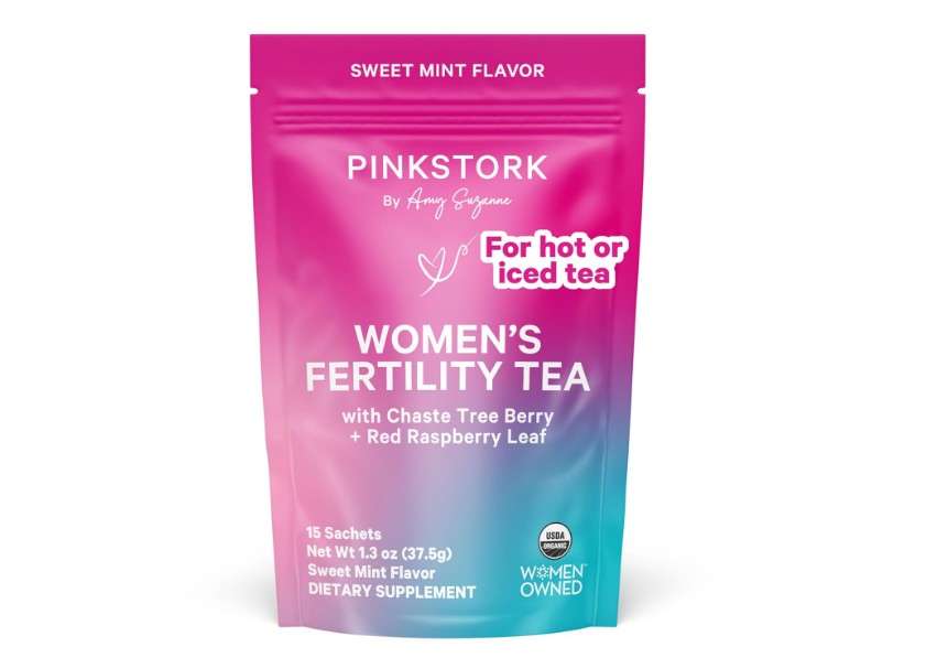  Pink Stork Organic Fertility Tea - Supports Conception for Her & Hormone Balance with Chaste Tree Berry (Vitex), Mint, and Red Raspberry Leaf - Hot or