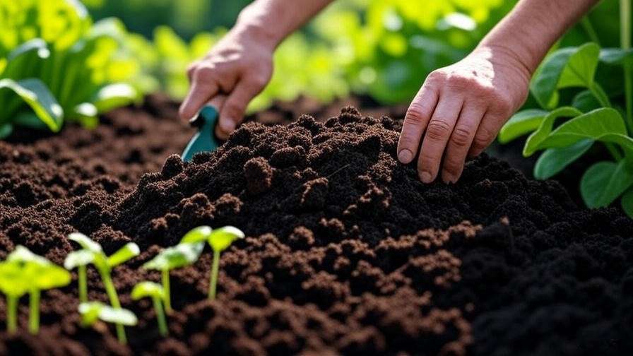 Gardener adding compost to loamy soil for orange watermelon planting