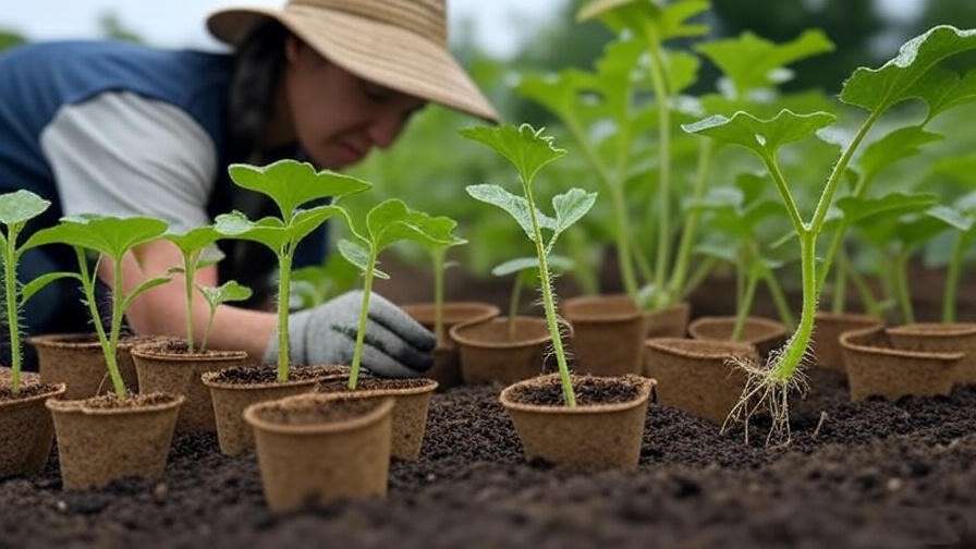 Gardener transplanting Italian watermelon seedlings into a garden bed."