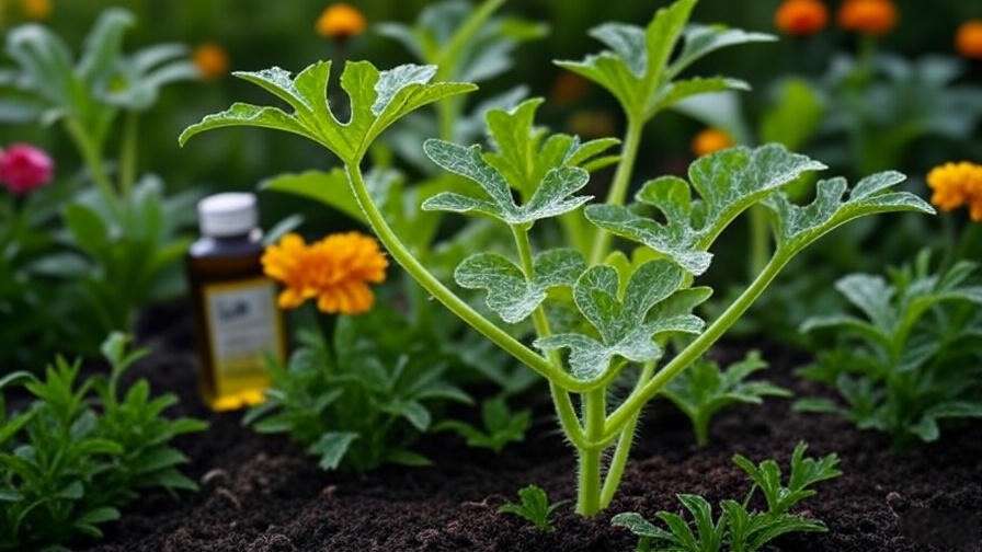 Seedless yellow watermelon plant with powdery mildew and organic pest control items