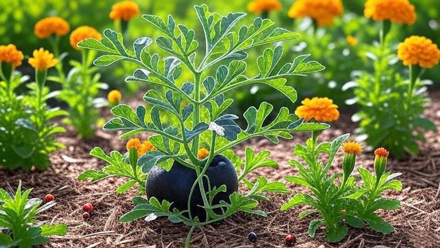 "Seedless black watermelon plants with marigolds and ladybugs for natural pest control". 