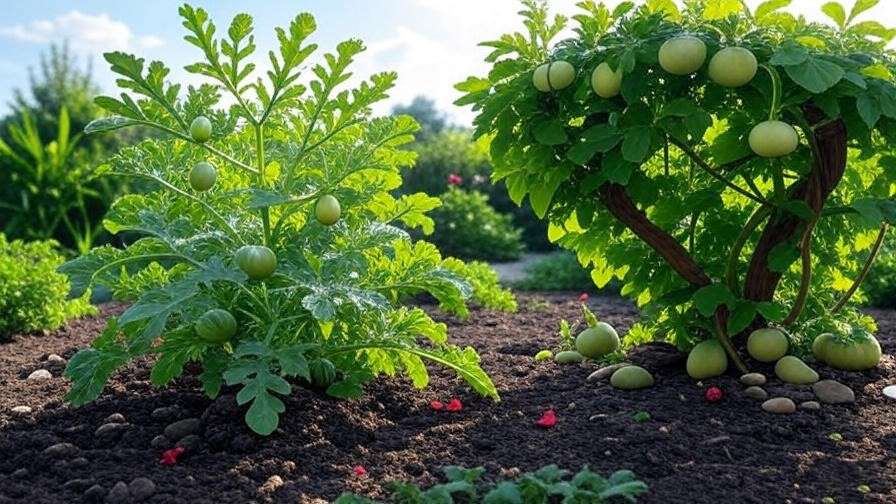  "Seedless watermelon plant with small fruit and corrected pruning in the garden