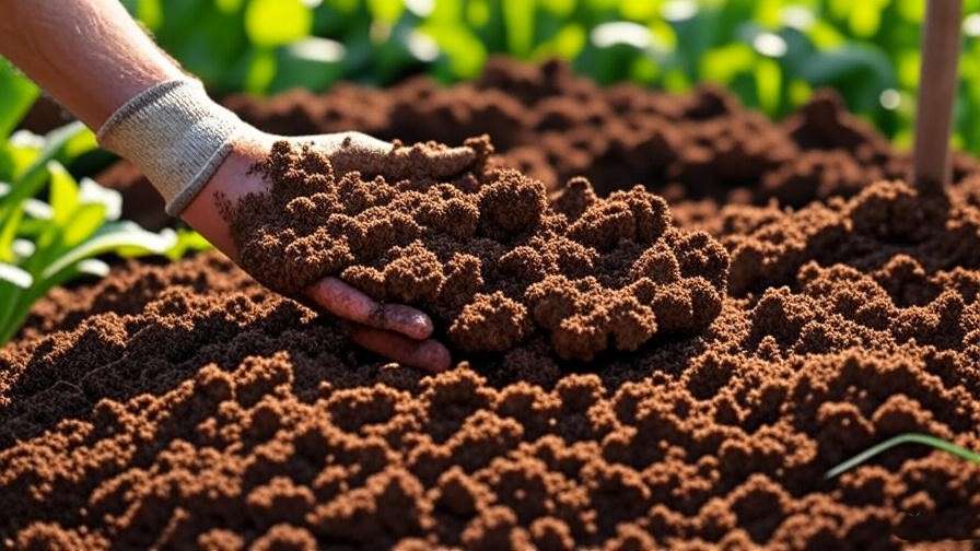 Close-up of organic soil preparation with compost and manure for growing organic watermelon.