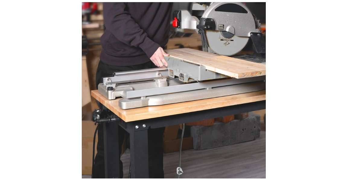 WORKPRO 48" Adjustable Workbench, Rubber Wood Top Heavy-Duty Workstation, 2000 LBS Load Capacity Hardwood Worktable with Power Outlets, for Workshop, Garage
