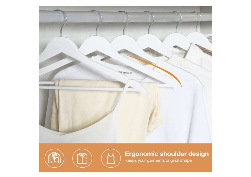 ELONG HOME Wooden Hangers 20 Pack, Wood Hangers with Extra Smooth Finish, Precisely Cut Notches & Chrome Swivel Hook, Wooden Clothes Hangers for Shirt