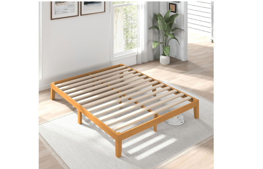 
Sweetcrispy Solid Wood Bed Frame, Queen Size Bed Base with Wood Slat Support, Sturdy, Stylish & Noise-Free Design, No Box Spring Needed