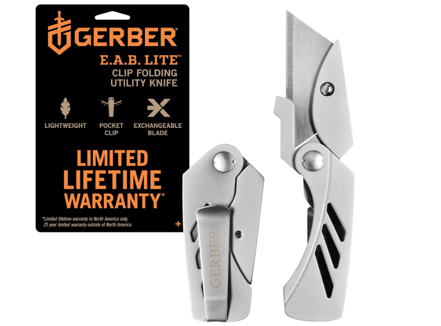 
Gerber Gear EAB Lite Pocket Razor Knife with Money Clip - EDC Gear Folding Stainless Steel Utility Knife with Box Cutter Blade for Everyday Carry