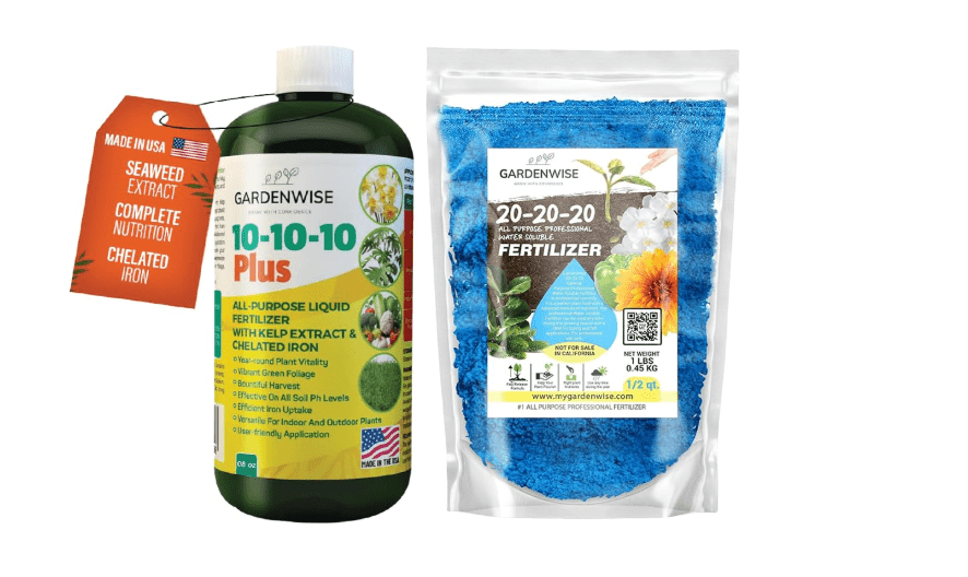 
GARDENWISE 10-10-10 Fertilizer & 20-20-20 Water Soluble Fertilizer Bundle for All Purpose Plants - Liquid Fertilizer with Seaweed Kelp & Iron
