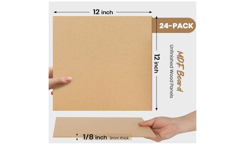  CALPALMY 24-Pack MDF Board 1/8 Inch Thick 12" x 12" Unfinished Wood Panels, 3mm Thick Medium Density Fiberboard Wood Boards for Crafts,