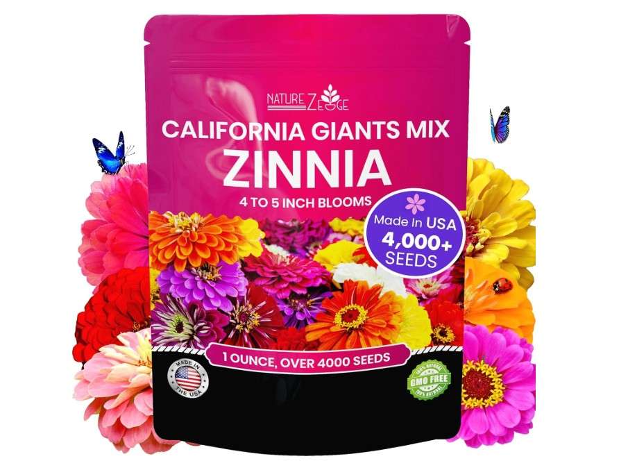
NatureZ Edge Zinnia Seeds for Planting Outdoors – California Giants Flower Seeds, Bulk Semillas de Flores para Sembrar, 1 Oz