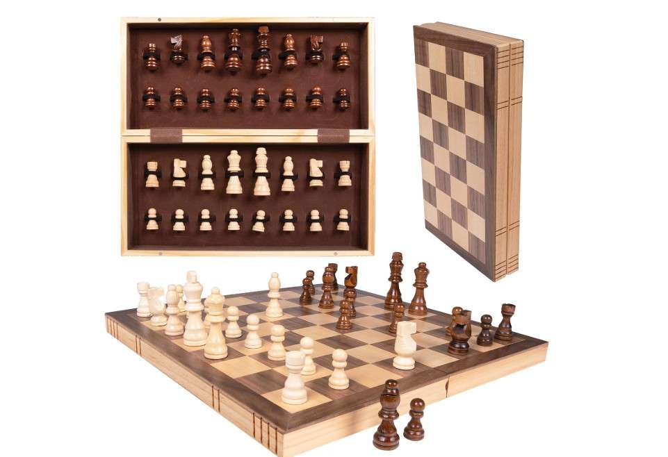  Premium Wooden Chess Set, 15.7 Inche Chess Board Game Set for Adults - Folding Board - Pieces Storage Slots, Handmade Portable Travel Chess Game - Beginner...