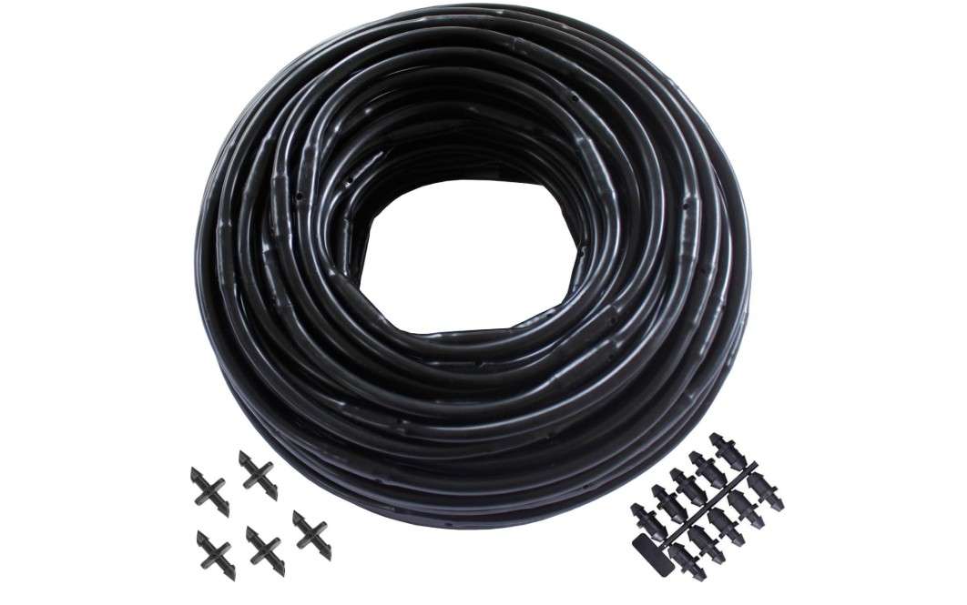  Habitech 1/4" Irrigation Dripline Tubing (100 Ft Roll) - 6" Emitter Spacing - 1/4" Drip Irrigation Fittings Included