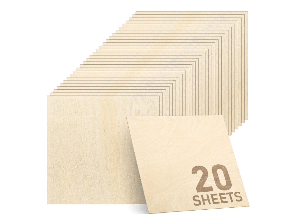 Baltic Birch Plywood - 1/8 Inch Thickness - 11.8" x 11.8" Square Wood Sheets for Laser Cutting, CNC Cutting and Crafts - Pack of 20, by TX liteart