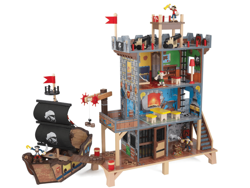  KidKraft Pirate's Cove Wooden Ship Play Set with Lights and Sounds, Pirates and 17-Piece Accessories, Gift for Age