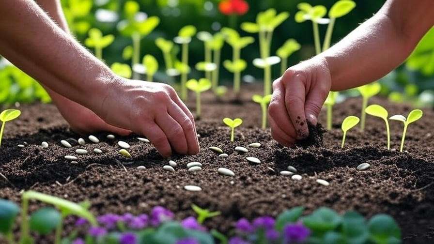 "Gardener planting GMO watermelon seeds with compost in well-drained soil under sunlight." 