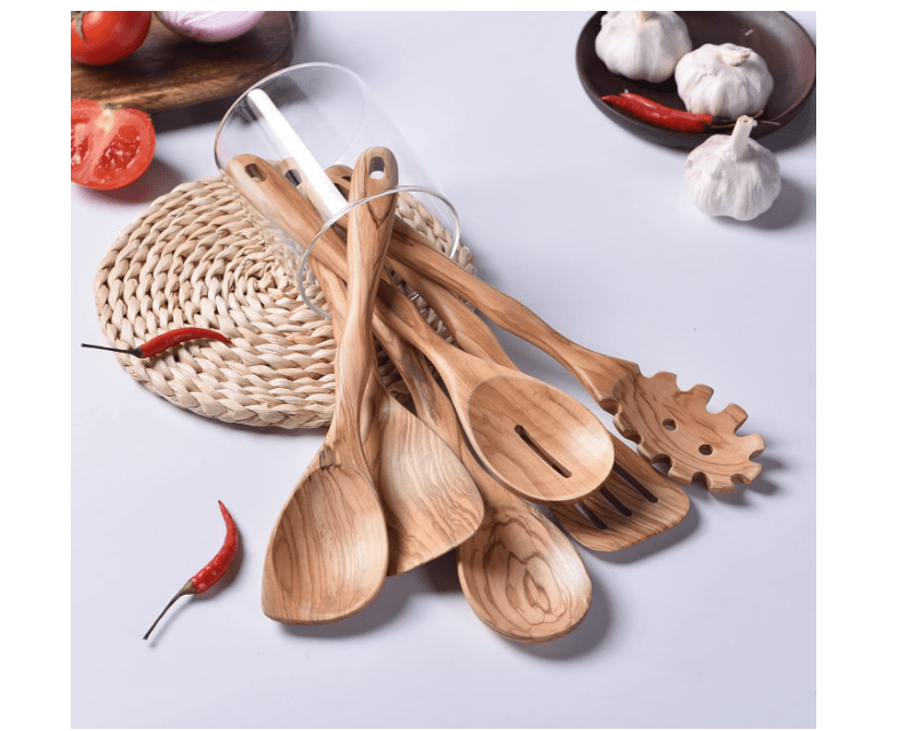 
Gudamaye 12 inch Olive Wooden Utensils for Cooking, Long Handle Wooden Spoons for Cooking, 6 PCES Crafting Wooden Spoon 