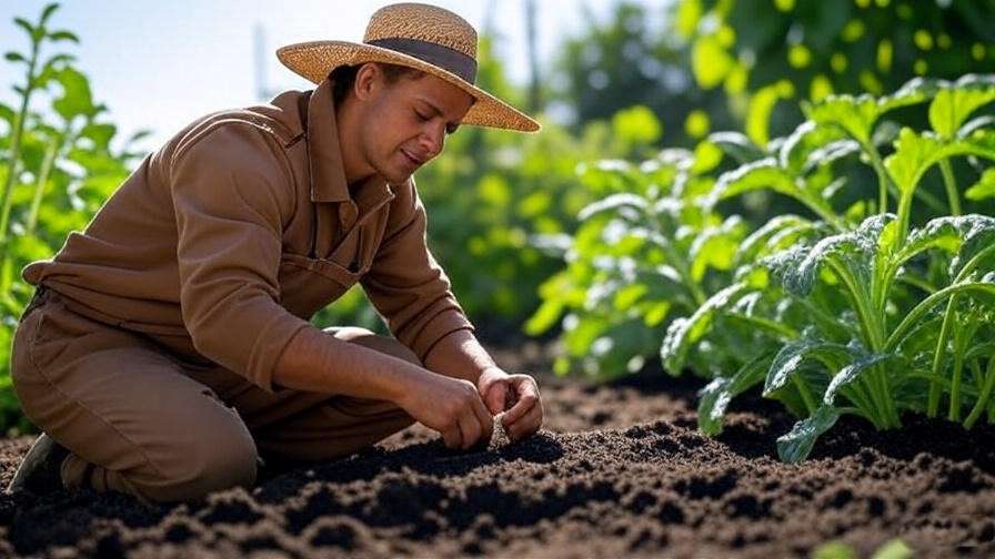  "Gardener testing soil for watermelon plants with a soil kit in a vibrant garden." 