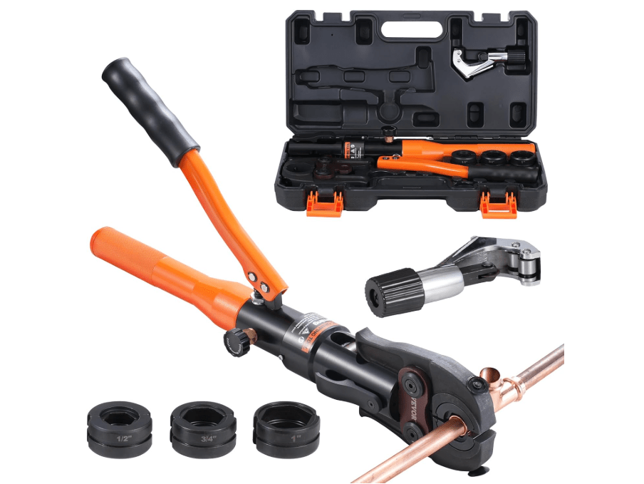 
VEVOR Copper Pipe Crimping Tool, Hydraulic Driven Press Tool with 1/2", 3/4", 1" Jaws, Copper Tube Fittings Pipe Crimpers for Narrow Spaces and