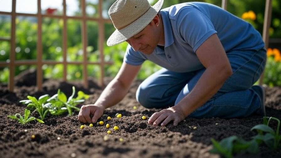 "Step-by-step planting of Yellow Doll watermelon seeds in a hill with trellis" 