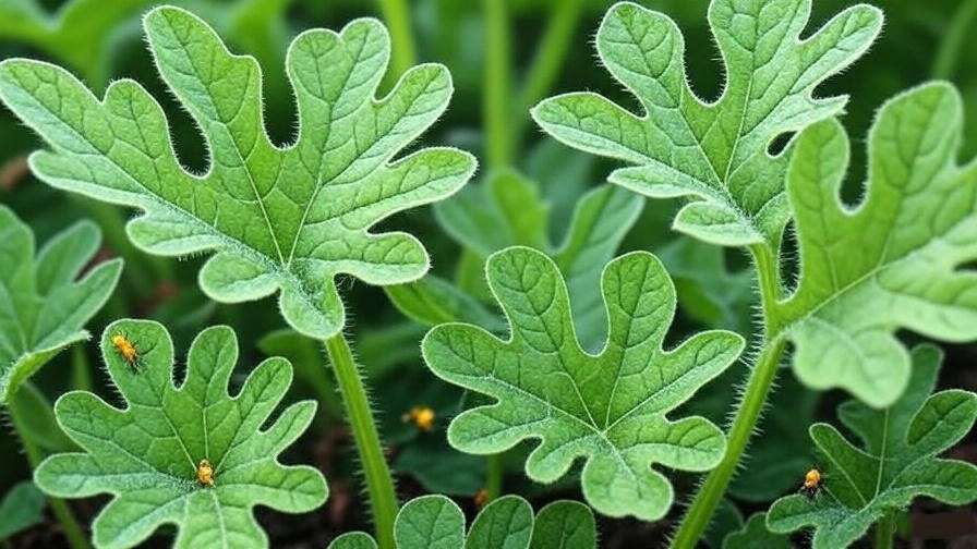 "Watermelon leaves with garden pests and neem oil spray for pest control".