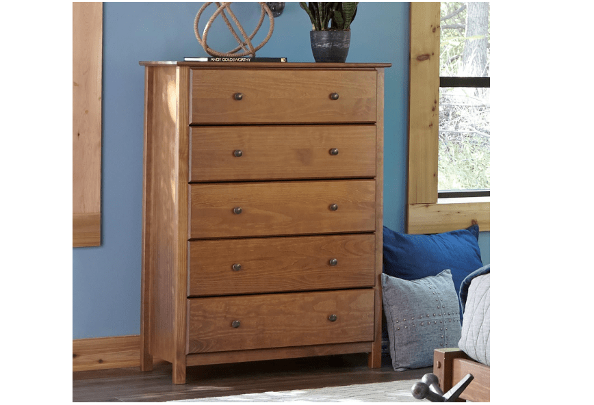  Grain Wood Furniture Shaker 5-Drawer Chest, Solid Wood with a Walnut Finish