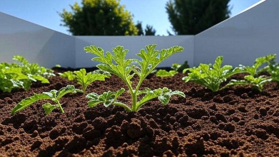 "Sunny garden spot with a small watermelon plant in well-draining soil, ideal for 6-8 hours of sunlight." 