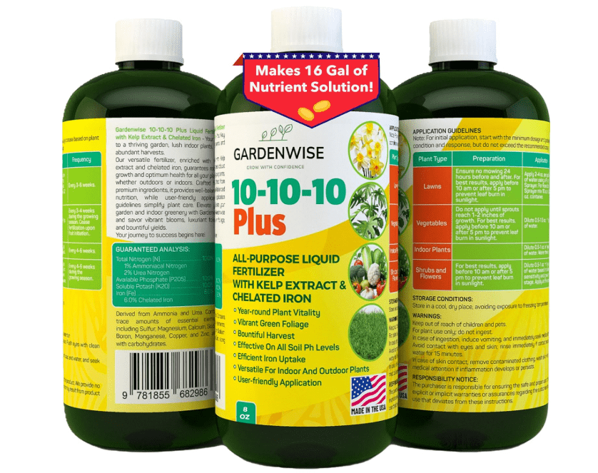 
GARDENWISE 10-10-10 All Purpose Plant Food - Liquid Fertilizer with Seaweed Kelp & Iron - Indoor & Outdoor Plant Food, Vegetables, Flowers, Lawn