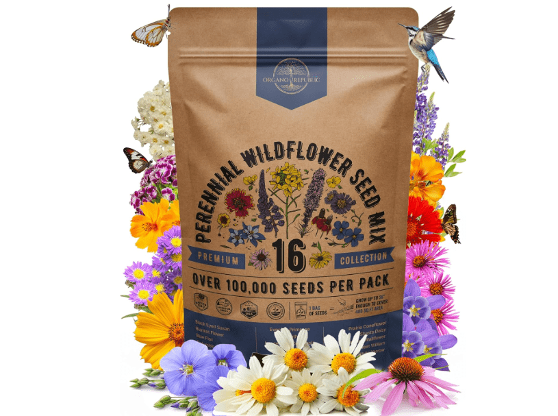 
Organo Republic 16 Perennial Wildflower Seeds Mix for Indoor & Outdoors. 100,000+ Non-GMO, Heirloom Wildflower Garden Seeds, 4oz Packet fo