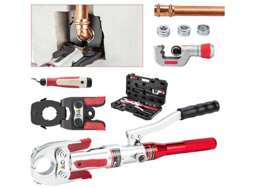 
IBOSAD Hydraulic Copper Pipe Tube Fittings Crimper with Muliti-directional Jaw with 1/2,3/4,1" Die for Copper Pipe