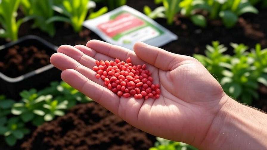 "Close-up of Star Watermelon seeds in a gardener's hand with seed packet and soil in a sunny garden." 