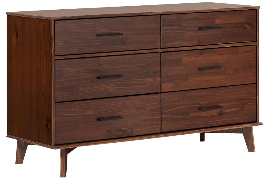 Walker Edison Sloane 6-Drawer Solid Wood Dresser with Metal Handles, 52 Inch, Walnut