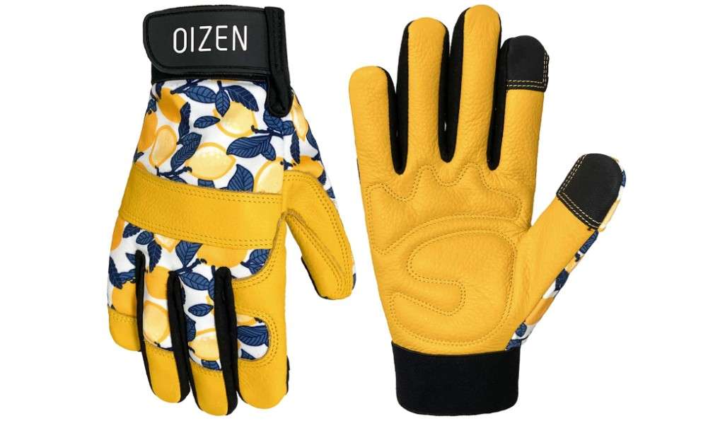 
OIZEN Cowhide Leather Thorn Proof & Puncture Resistant Gardening Gloves for Women and Men, Touchscreen Compatible Working Gloves for Weeding, Digging