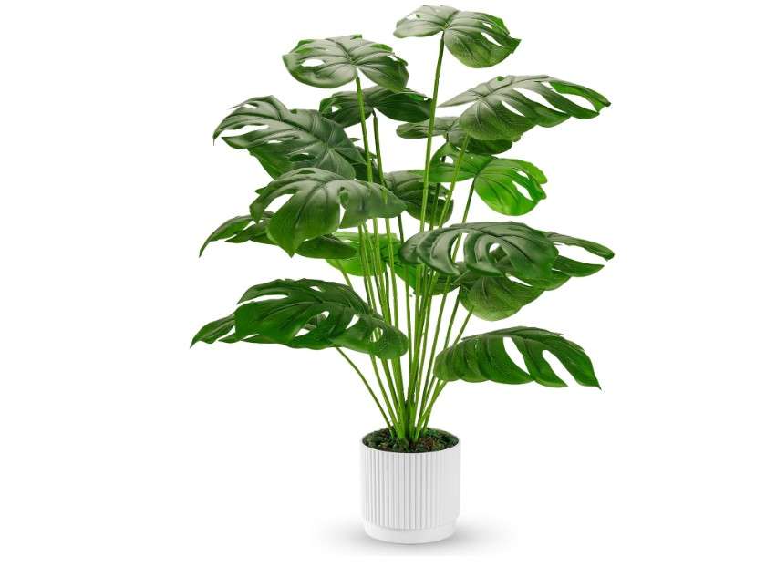  Der Rose 28" Fake Plants Large Artificial Monstera Faux Potted Plants Indoor Tall for Outdoor Floor Front Porch Tree Decor