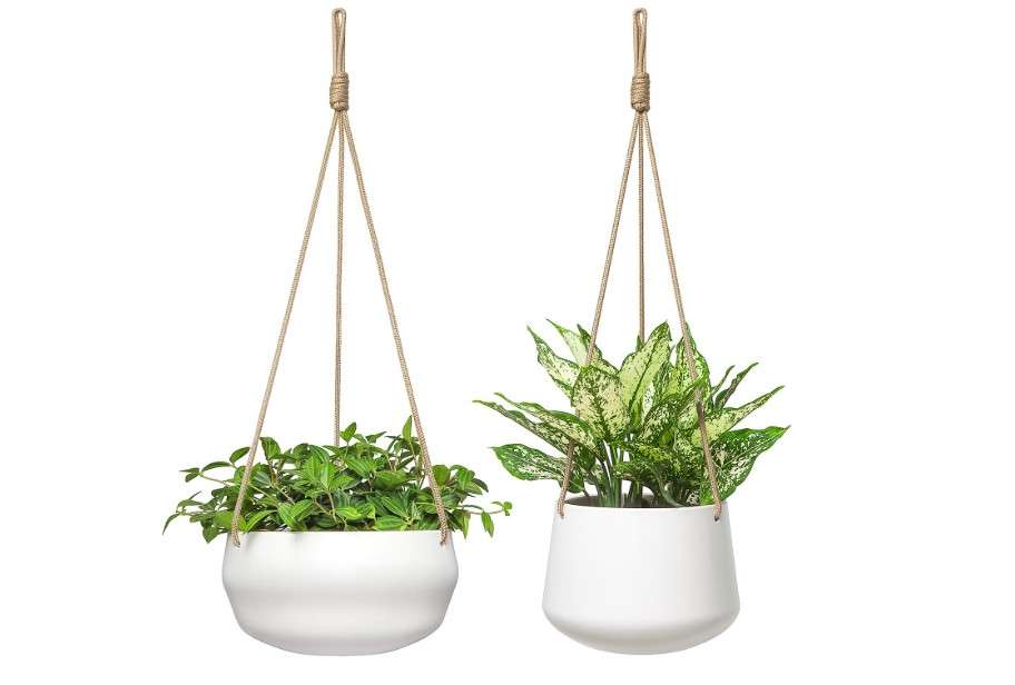 
Mkono Ceramic Hanging Planter of Shallow 8 Inch and Deep 6 Inch for Indoor Outdoor Plants, Set of 2 Modern Plant Pot Geometric Porcelain Hanging Basket