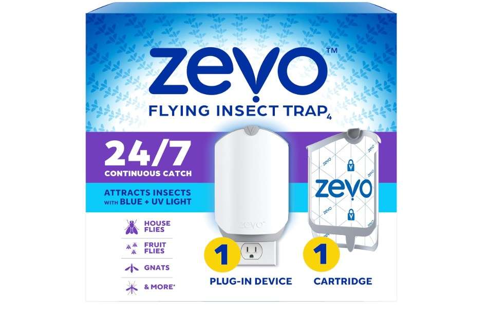 
Zevo Flying Insect Trap & Cartridge - Plug in Fly Trap & Indoor Bug Catcher for Gnats, House & Fruit Flies - Mess-Free - Use in Any Room - Uses