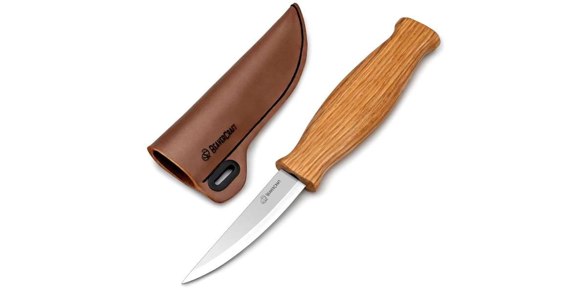 BeaverCraft Wood Carving Sloyd Knife C4s 3" - Whittling Knife with Leather Sheath for Carvers - Chip Wood Carving Tools for Beginner and Profi