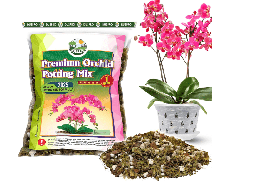 
[Upgraded] DUSPRO Orchid Potting Mix for Repotting with Forest Moss, Pine Bark, Perlite & Pumice, Orchid Bark Potting Mix, Orchid Repotting Kit Drainage