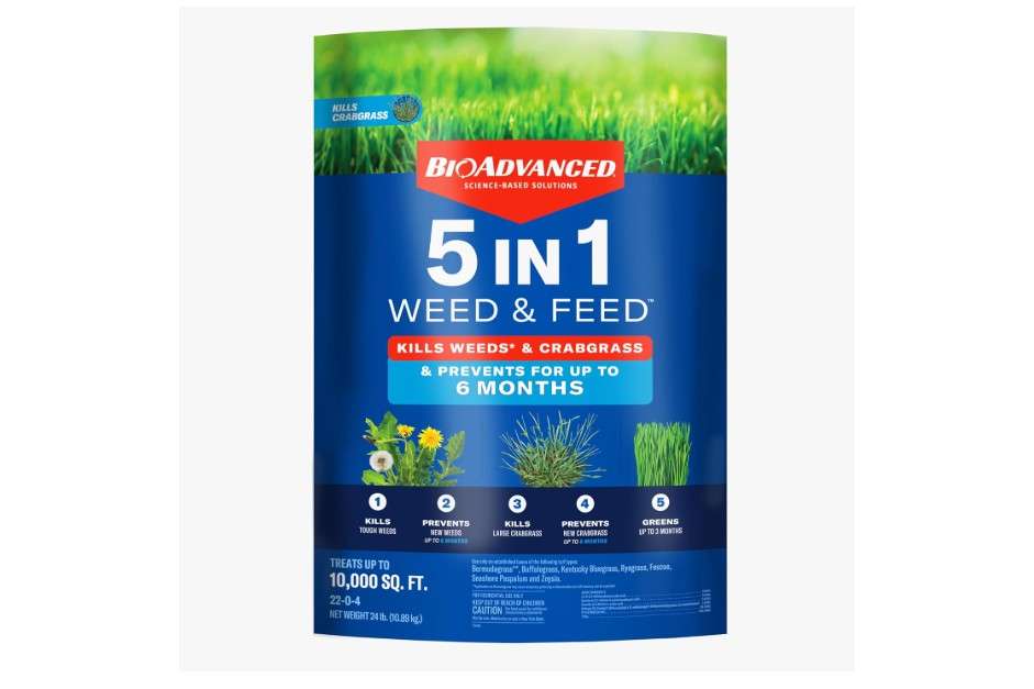  BioAdvanced 5 In 1 Weed and Feed Lawn Fertilizer, Granules, 24 lb, 10,000 Sq Ft