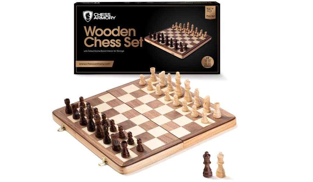  Chess Armory Wooden Chess Set 15 Inch - Classic Handcrafted Game Board for Adults and Kids with Extra Queen Pieces and Storage Box - Ideal for Home and..