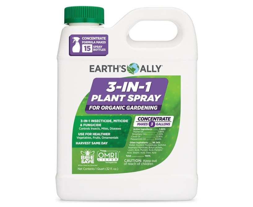 Earth's Ally 3-in-1 Plant Spray 32 oz Conc. Makes 3 gal | Better Than Neem Oil | Insecticide, Fungicide & Spider Mite Control for Organic Gardening, Pest Repellent for Indoor & Outdoor Gardening