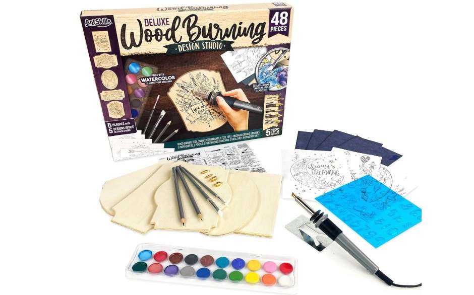  ArtSkills Wood Burning Kit for Beginners, Deluxe Pyrography Wood Engraving Art Set with Burner Pen, Stencils, Watercolor Paints, DIY Tools for Adults and
