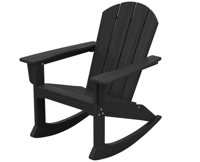 SERWALL Modern Rocking Adirondack Chair, HDPE Outdoor Rocking Chair, All Weather Patio Rocker Chair for Porch, Lawn, Garden, Backyard, Black