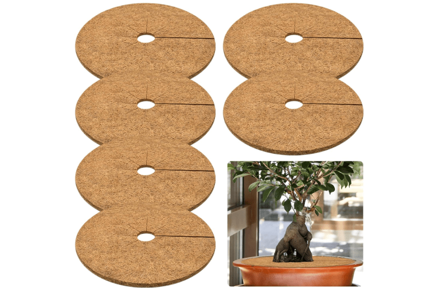 
ZeeDix 6 Pack 24 Inch Coconut Fiber Mulch Ring, Coco Coir Tree Ring Mulch Mat, 100% Natural Tree Protector Mat Plant Cover Ring Coconut Coir Discs Tree Mats