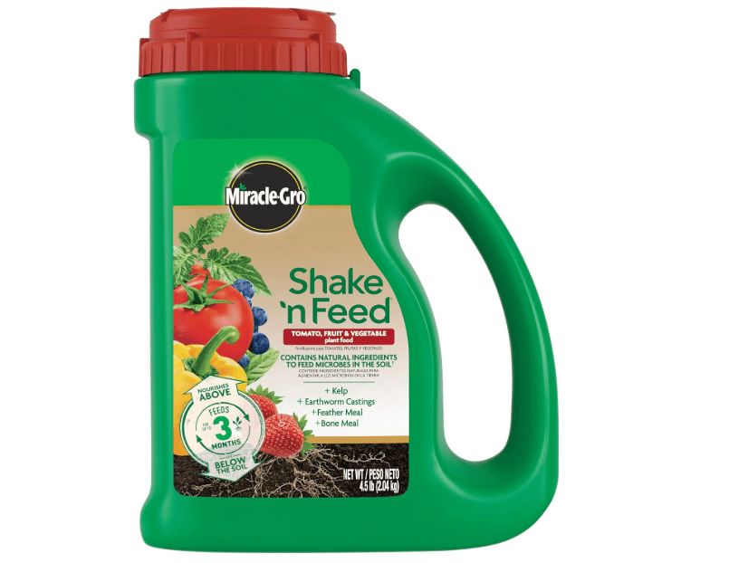  Miracle-Gro Shake 'n Feed Tomato, Fruit and Vegetable Plant Food, For Outdoor In-Ground and Potted Plants, Feeds u